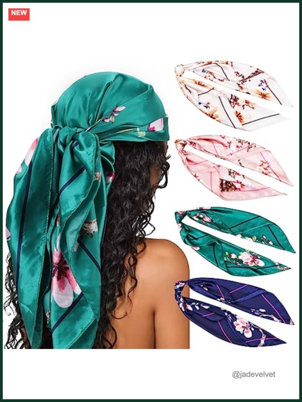 Large Square Satin Head Scarf 4 Pack Polyester Silk Feeling Women's Bandana